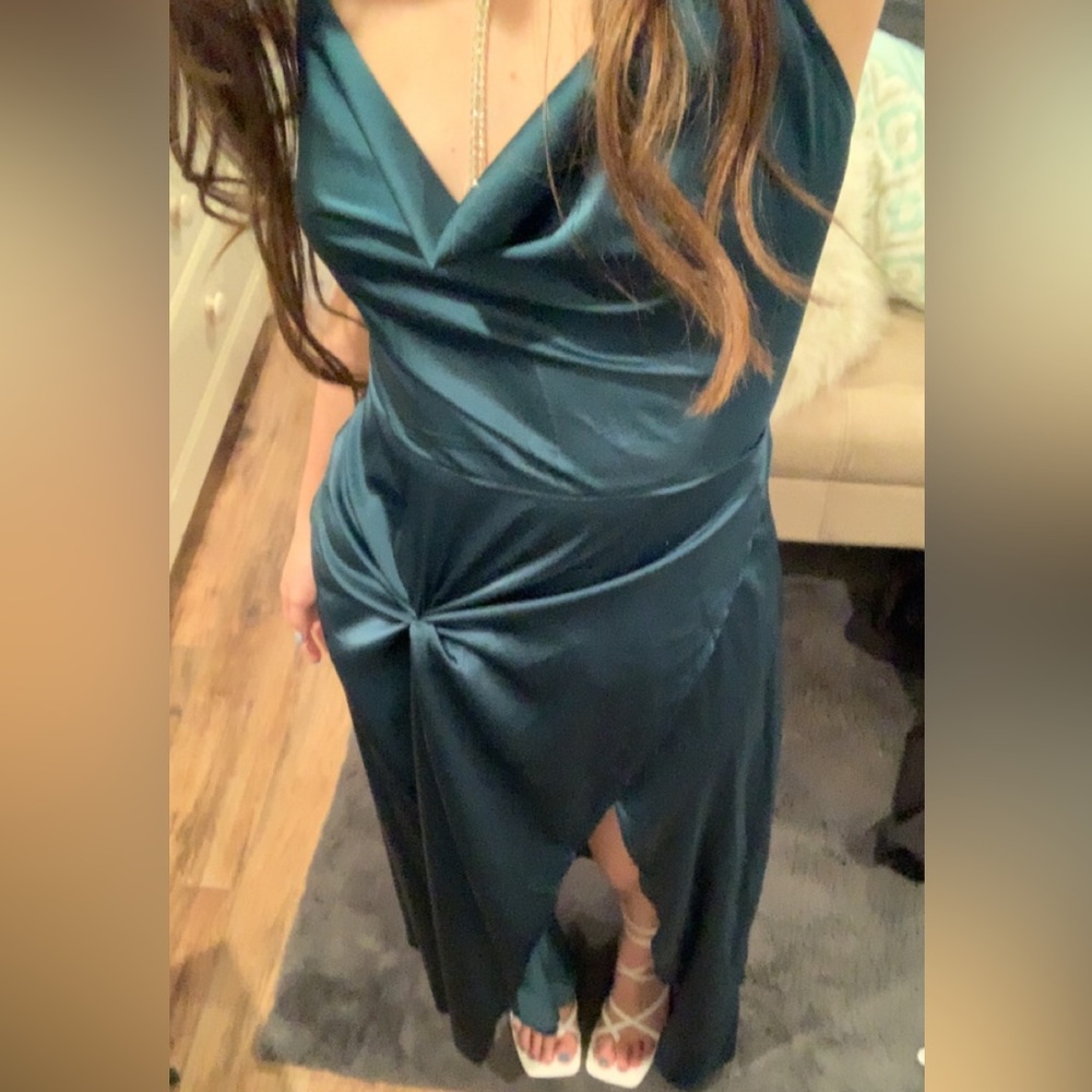 "Teal Blue" Prom Dress CrissCross Backless with Slit